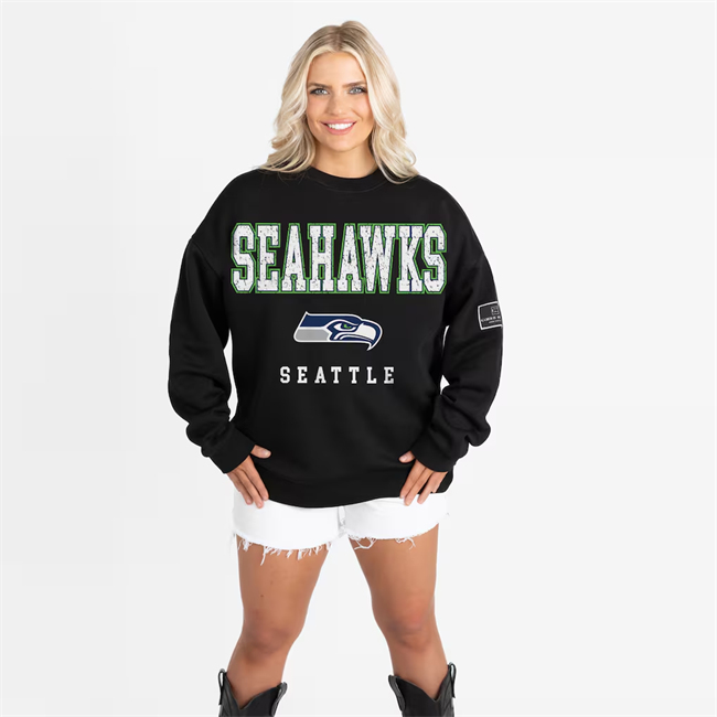 Women's Seattle Seahawks Gameday Couture Black Oversized Level Up Black Label Premium Fleece Sweatshirt(Run Small)